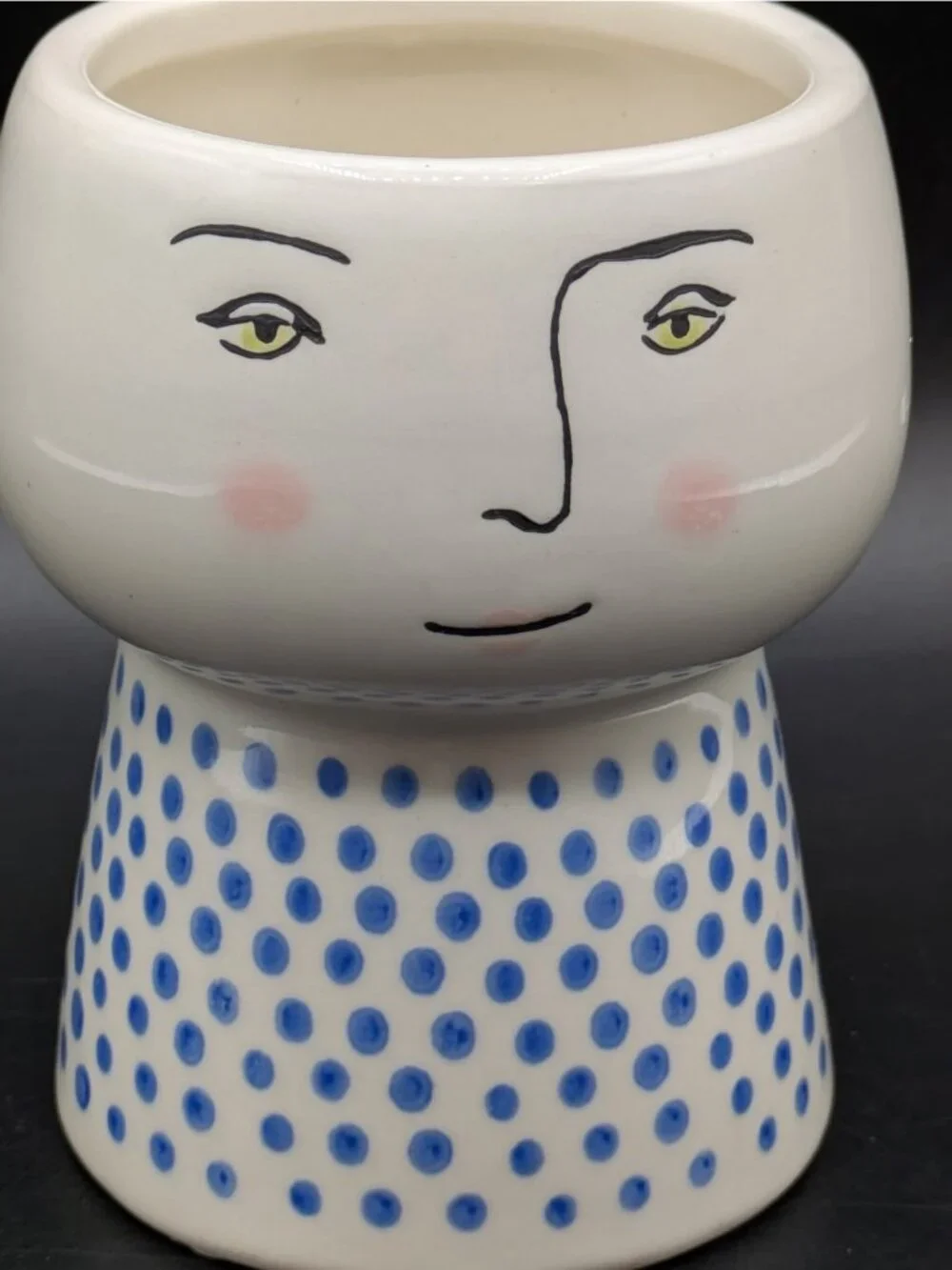 Opalhouse Face Vase Planter Ceramic Blue Polka Dots Succulant 4.5